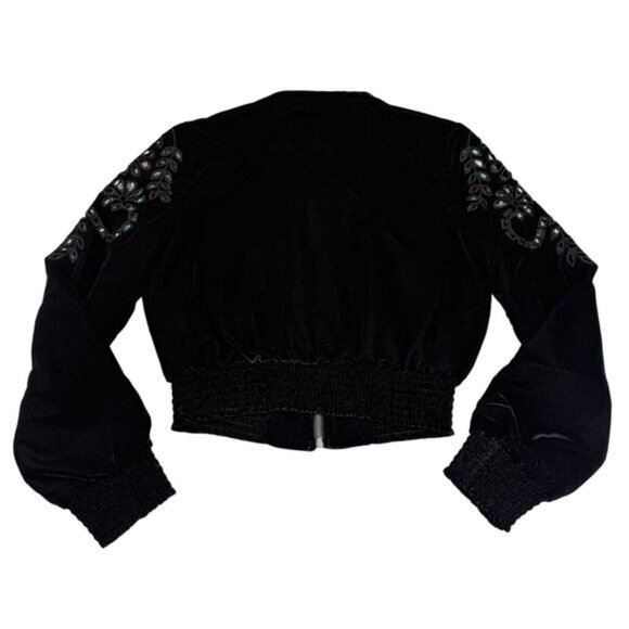 Zara Eyelet Black Velvet Bomber Jacket Womens Size Small - Picture 7 of 8